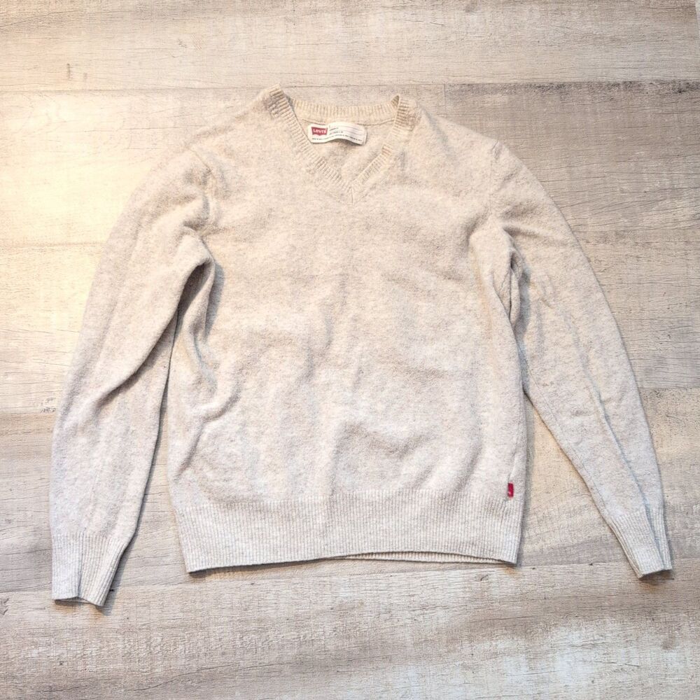 Levis Sweater Womens Size S Wool Blend V Neck Sweatshirt Beige